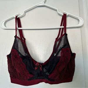 Curvy Kate Lace Sheer Bra Black Burgundy 34G Women